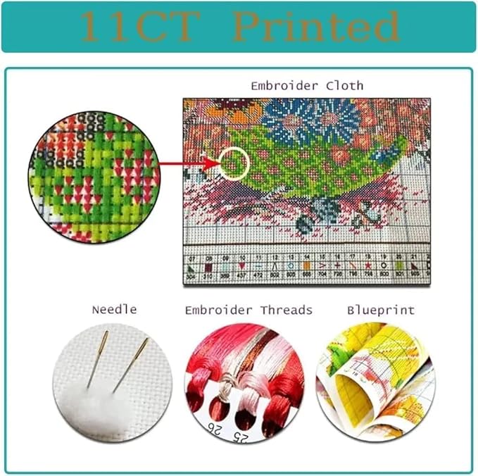 Lzyueyuan Cat Flower Stamped Cross Stitch Kits for Adults Beginner,Cross Stitch Ornament Kits Counted Embroidery Needlepoint Kits Home Decor 11.8X15.7 inch