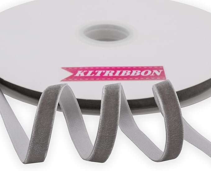 Nylon Velvet Ribbon Single Faced,3/8 Inch X 25Yards Spool (Grey)