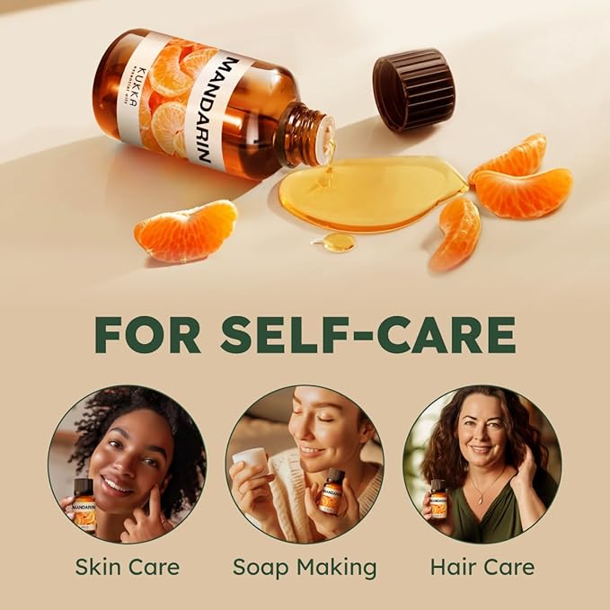 KUKKA Mandarin Essential Oils - 0.34 Fl Oz - for Hair, Skin, Diffuser, Aromatherapy & DIY Soap Making Scent