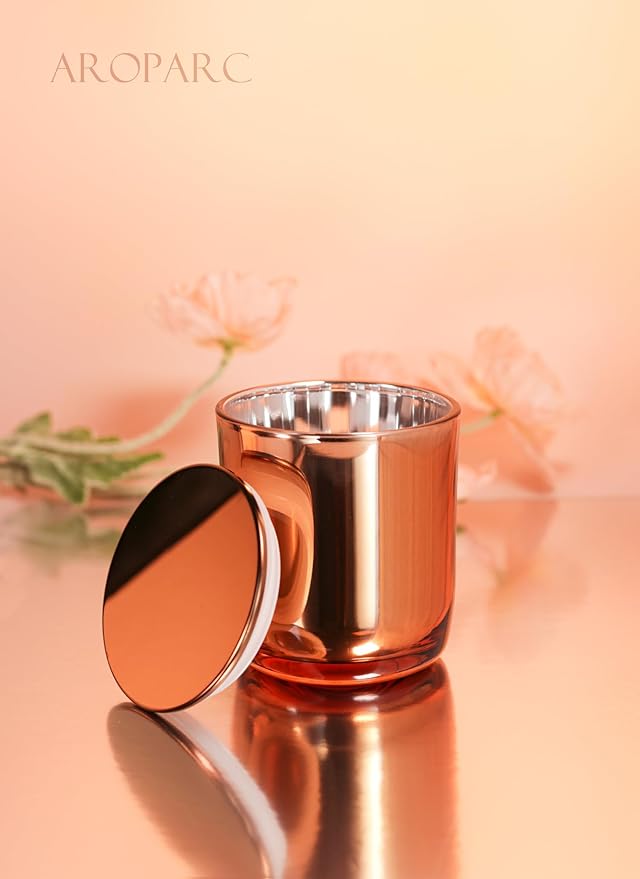 Aroparc Bulk Candle Jars with Lids, 10oz Elegant Candle Container for Candle Making 12 Pack Empty Candle Holder with Metal Lids Tumbler Jar Candle Tins Candle Making Supplies (Rose Gold)