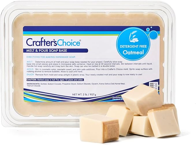 Crafter's Choice Detergent Free Melt and Pour Soap Base for Soap Making and DIY Crafting Projects, SLS/SLES Free, 2LB Block (Oatmeal)