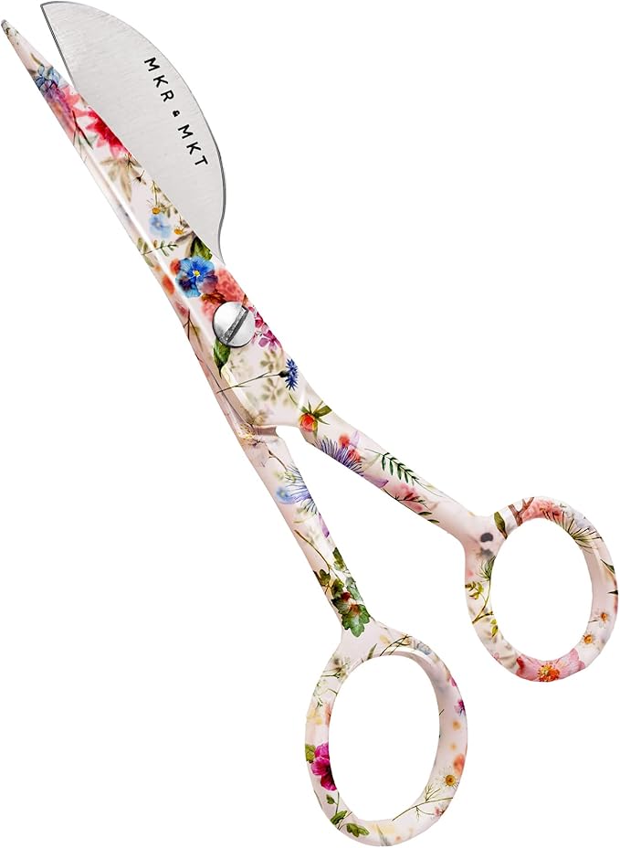 Small Embroidery 4.5 Inch Scissors Set of 2 Kit - Mini Double Bend Offset Duckbill and Double Bend Long Applique Needlepoint Blade with Pouch Sleeve (Floral)