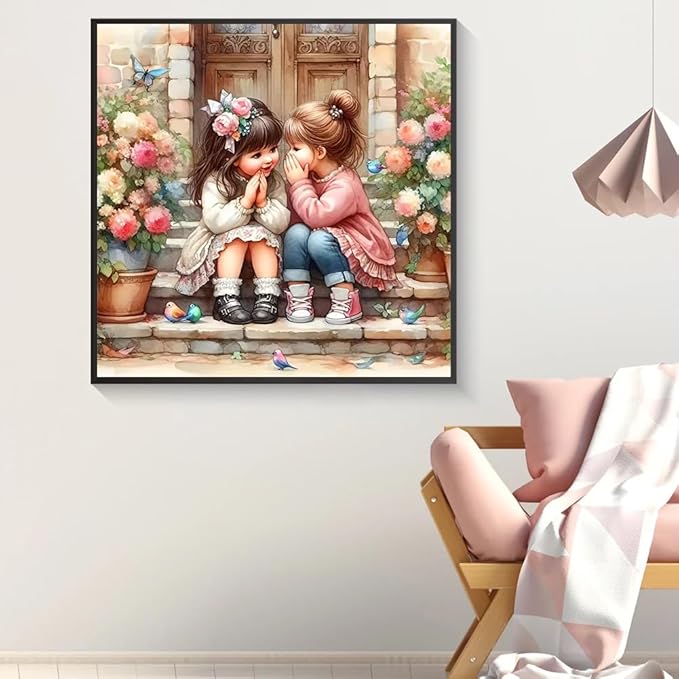 Cute Bestie Diamond Painting Kits for Adults, 5D Diamond Art Painting by Numbers Kits, DIY Diamond Dots Art Kits, Full Round Drill Diamond Art Kits for Adults for Home Wall Decor, 13.8x13.8 in