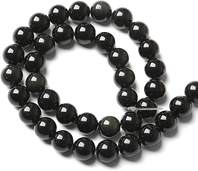 10MM 38PCS Natural Stone Black Obsidian Gemstone Loose Beads for Jewelry Making DIY Bracelet 1 Strand