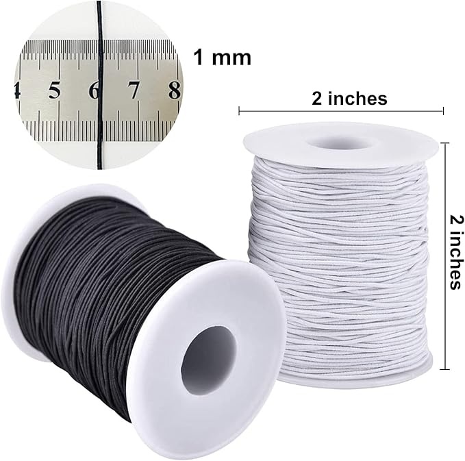Stretchy String for Bracelets, 4 Rolls 1 mm Sturdy Elastic String Elastic Cord for Jewelry Making, Necklaces, Beading (2 Black+ 2 White)