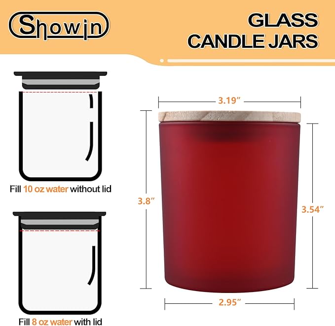 10 OZ Thick Candle Jars for Making Candles 15 Pcs, Empty Jars with Wood Lids for Candle Making, Sample Container, Frosted Red