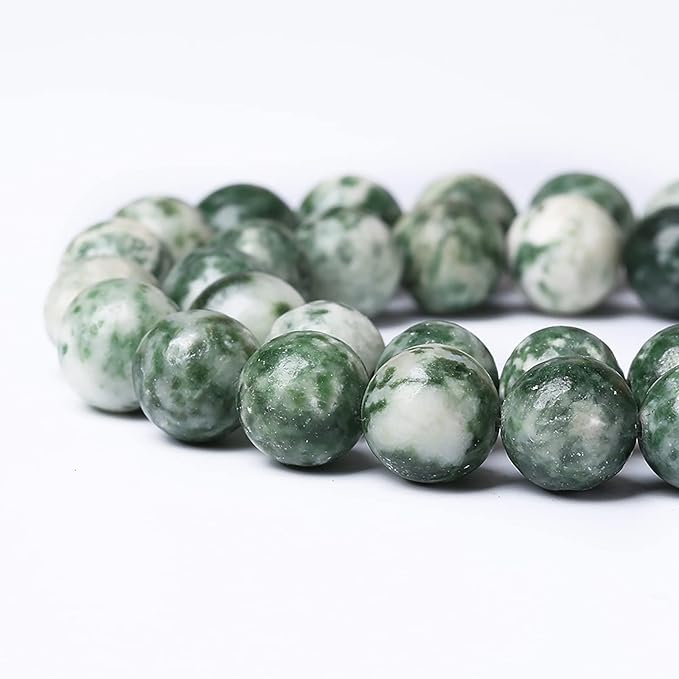 45pcs 8mm Natural Green Spot Stone Stone Beads for Jewelry Making Loose Spacer Round Beads DIY Bracelets Necklaces 15" (8mm, Green Spot Stone)
