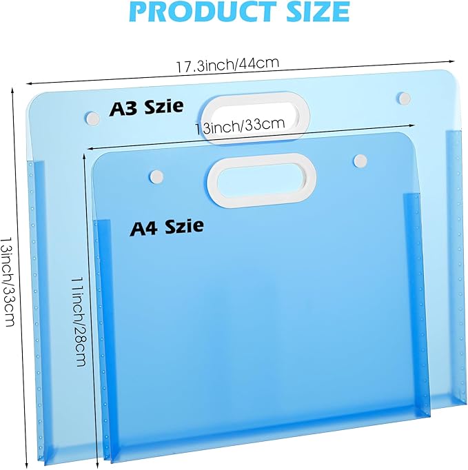 2 pcs Large Art Portfolio Case, Durable Large Portfolio Folder for Artwork, Drawing, Painting Storage, A3 & A4 Size, Blue