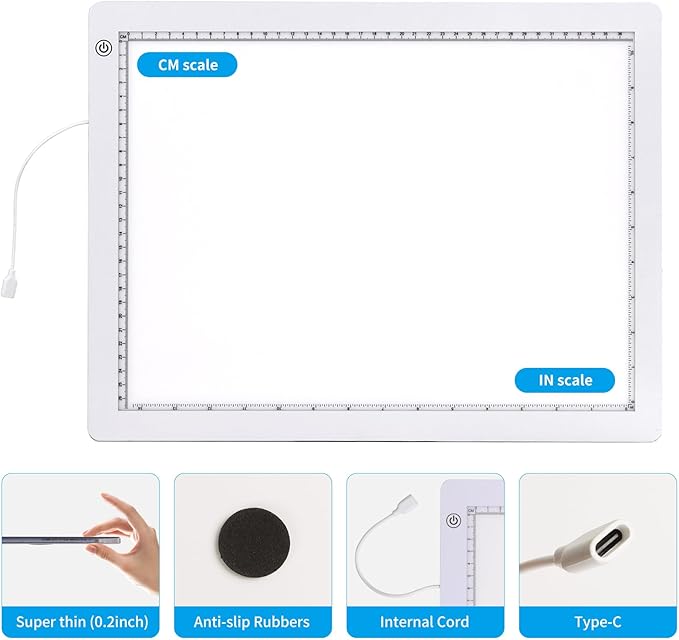 A3 Light Pad with Foldable Stand, UL Certified Adapter, 8000 Lux Super Bright Ultra Thin Pad for Cricut Weeding Vinyl, Artist Drawing Light Box/Board/Table for Tracing, Sketching - White