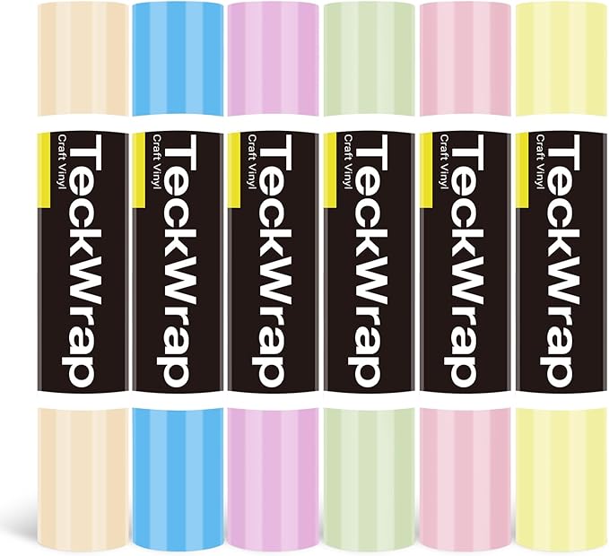 TECKWRAP Permanent Vinyl Boho, 12" x 5ft Permanent Adhesive Vinyl Pastel, 6 Rolls for Cricut, Silhouette, Cameo Cutters, Signs, Scrap-Booking, Craft for Indoor & Outdoor Decal, Light Color