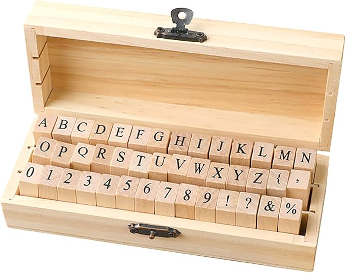 42Pcs Wooden Rubber Stamps Number Letter Alphabet Stamps Mini Cute DIY Stamps Set for Craft Decorating Scrapbooking and Wedding Invitation Cards (42pcs)