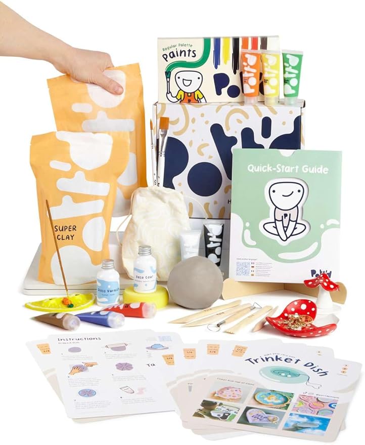 Pott'd Air Dry Clay for Adults. Beginners Home Pottery Kit for Adults. DIY Craft Kit for Adult. Includes: Air-Dry Clay for Adult, Tools, Paints, Brushes, Sealant, How-to-Guides