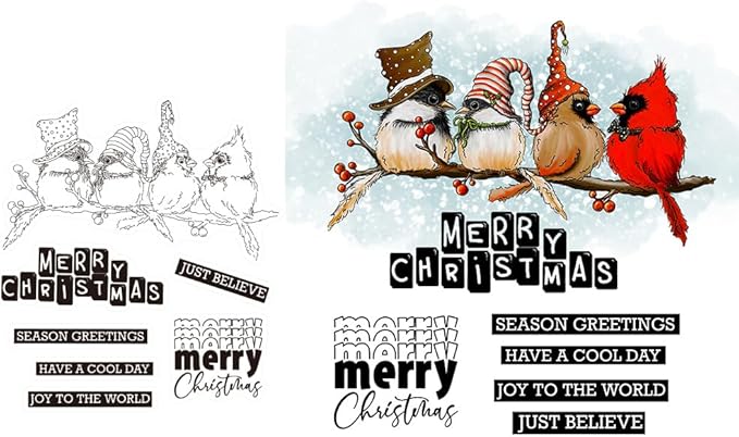 Cute Gnome Bird Merry Christmas Clear Stamps and Metal Cutting Dies Set with Package Envelope Box for Card Making DIY Scrapbooking Supplies Silicone Stamp Knife Mold for Xmas Crafts Decor