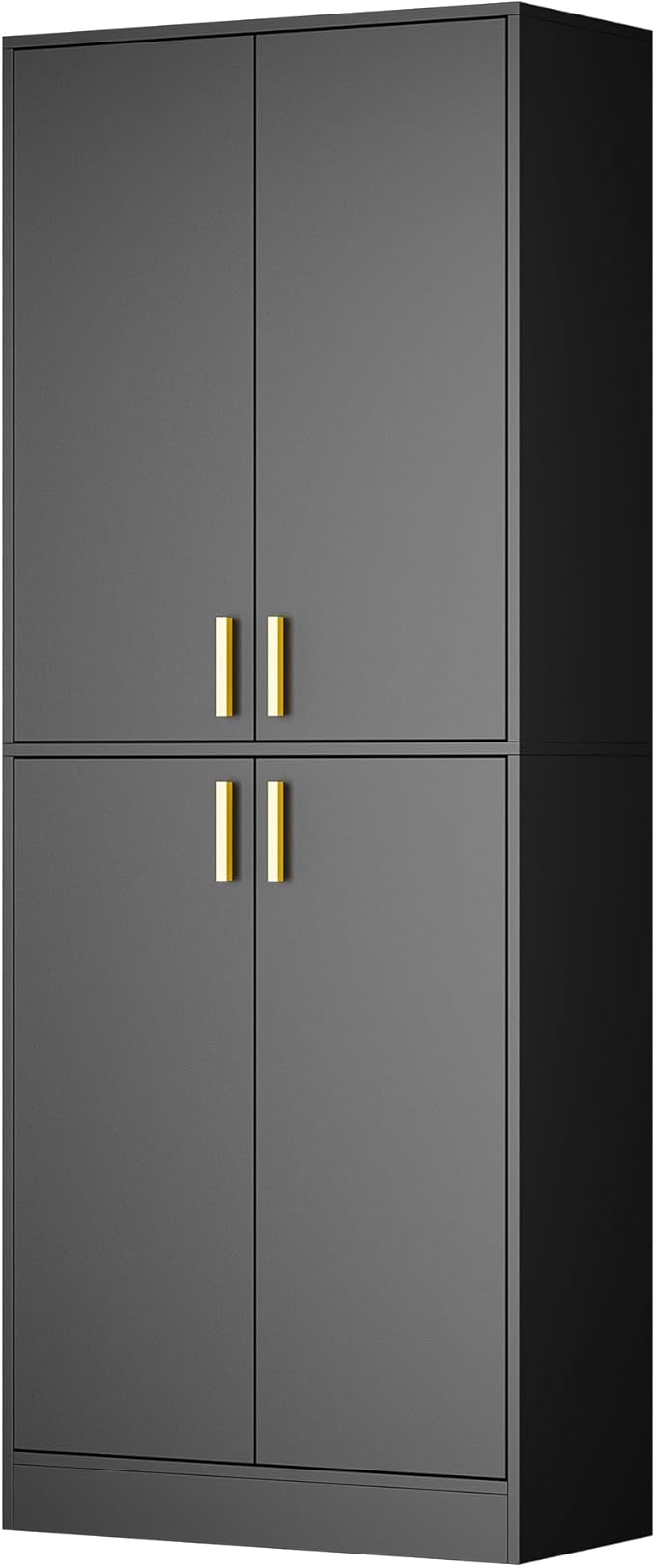 Cozy Castle Kitchen Pantry Cabinet, 71" Tall Wood Storage Cabinet with Doors and Shelves 4 Doors Freestanding Cupboard for Dining Room Living Room Bathroom Furniture, Black