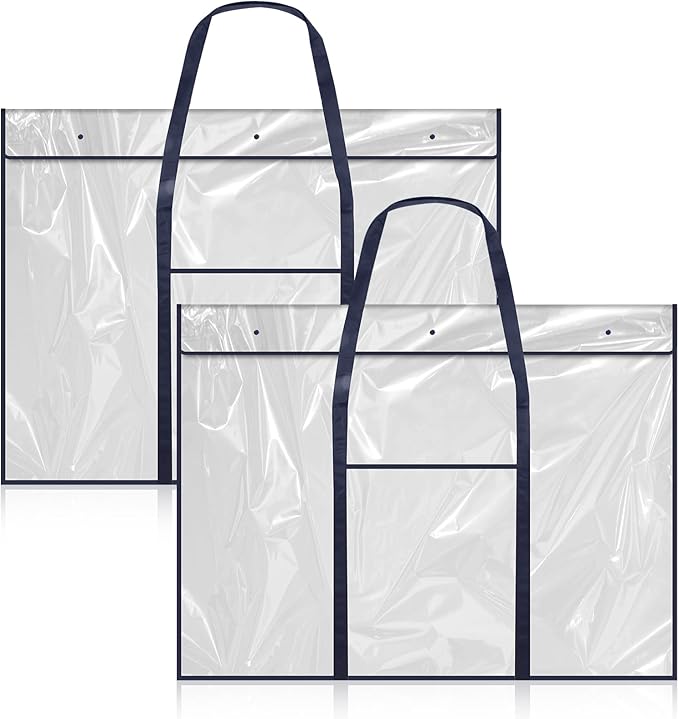 2 Pack Large Poster Storage Bag 48" x 36" Bulletin Board Holder, Art PVC Folder with Pocket, PVC Art Portfolio Container for Teacher Paper Teen(Black&Blue)