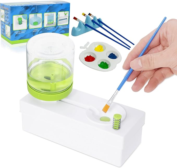 Upgraded All in 1 Paint Brush Cleaner: Paintbrush Cleaners Tool Paint Brush Rinser Paint Water Dispenser Painting Station for Acrylic, Watercolor, Oil Paint（Give 4 Pen & Pen holder & paint tray）