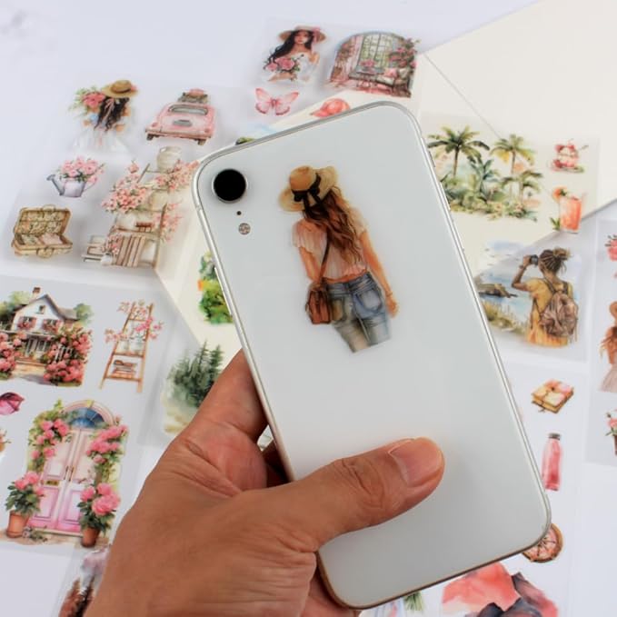 Summer Beach Pre-Cut Journal Sticker Book for Junk Journaling, Transparent PET Landscape Stickers for Scrapbook Supplies, Scrapbooking, Collage, Planners, Bujo, 20 Sheets