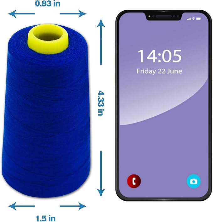 Blue Serger Thread, All-Purpose Thread for Sewing, Polyester, 4 Cones of 3000 Yards Each Spool for Sewing Machine