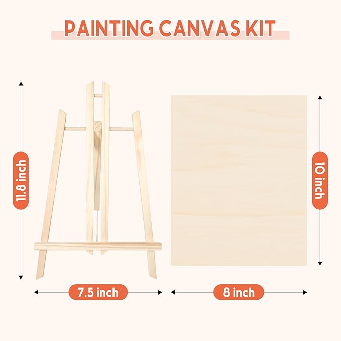 Unfinished Wood Canvas Panels for Painting, 8×10" Basswood Canvas- 1/2" Deep Cradle Board with Easel for Acrylic and Oil Painting, Pouring Art, Crafting