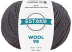 Estako Wool 98 100% Superwash Merino Wool Medium Worsted Weight Soft Knitting and Crochet Yarn 1.76 oz (50gr) 98 yds (90 m) (6357-Smokey Grey)