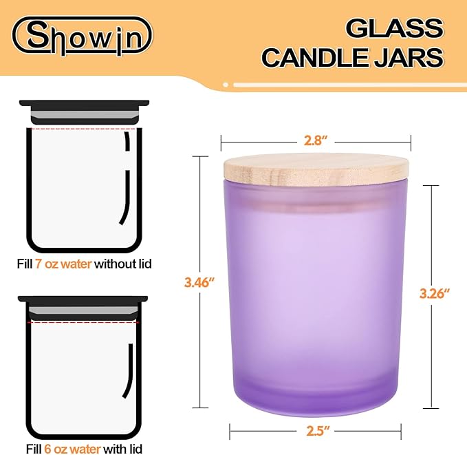 Thick Candle Jars for Making Candles 16 Pcs, 7 OZ Empty Jars with Wood Lids for Candle Making, Sample Container, Frosted Purple