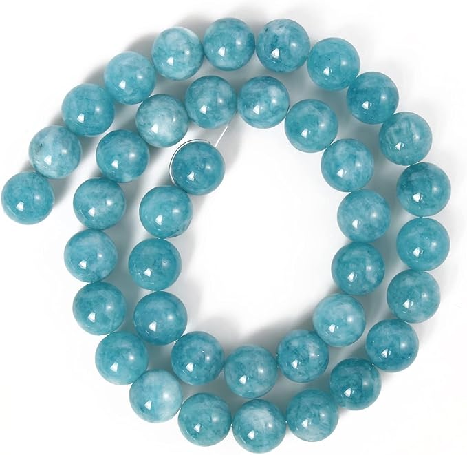 35pcs 10mm Natural Stone Beads Blue Chalcedony Beads Crystal Gemstone for Jewelry Making, DIY Bracelet Necklace