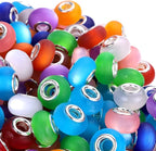 100 Pieces 14mm European Large Hole Spacer Beads Mix Color with Silver Brass Cores Assortments Charm Lampwork Beads Supplies for Necklace Bracelets Jewelry Making (Frosted cat Eye)