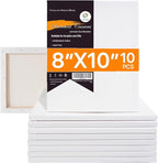 conda 8x10 inch Stretched Canvas for Painting, Pack of 10, 100% Cotton, 5/8 in Profile Blank Stretched Canvas Value Bulk Pack Art White Canvas for Acrylics, Oils Painting