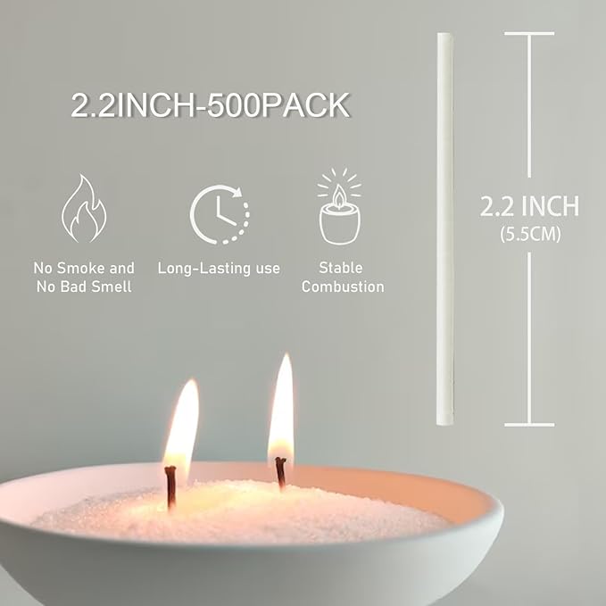 Pearled Candle Cotton Wicks 500-Pack for Sand Candles Making - 2Inch Metal-Free and Lead-Free Refill Sand Wax Wick for Candle Making DIY (White)