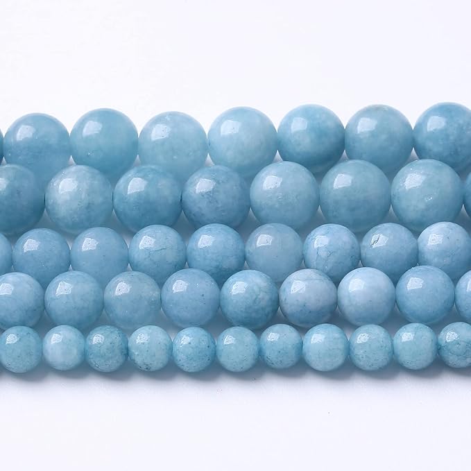 90PCS 8MM Blue Aquamarine Jade Loose Beads for Jewelry Making DIY Bracelet 2 Strands