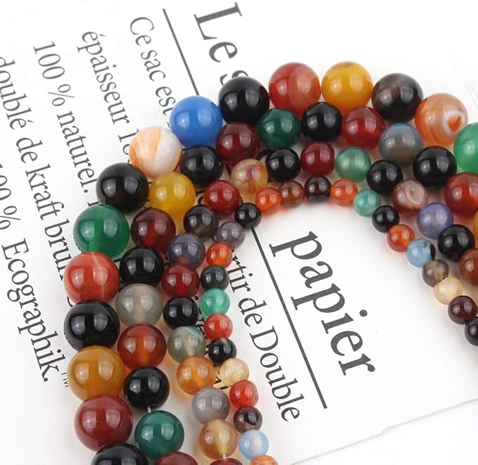 6mm Natural Multicolor Agate Beads for Jewelry Making Round Loose Gemstone Stones 1 Strand 15 Inch (60-63 pcs)