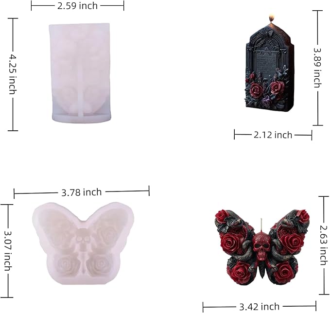 Snake Skull Silicone Mold, Cylinder Candle Mold with Coiling Snake for Halloween Candle Making, Resin, Clay Craft, Aromatherapy Gypsum, Home Decor (Rose & Skull)