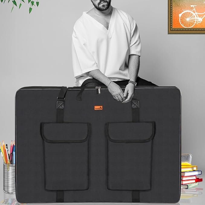 Hard Side Art Portfolio Case 24 X 36, Heavy Duty Art Carrying Bag With Metal Rigid Frame,Sturdy Fabric For Artwork,Photography,Canvas,Boards,Screen Monitors (Black)