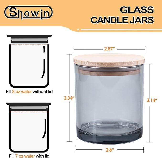 8 OZ Thick Candle Jars for Making Candles 15 Pcs, Gray Empty Jars with Wood Lids for Candle Making, Sample Container,Clear Gray