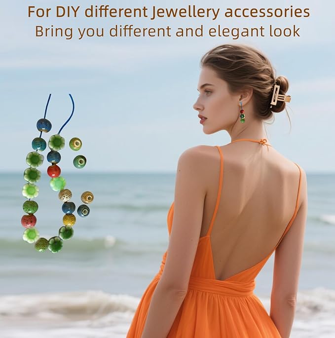 Ceramic Round Porcelain Beads Flower Porcelain Spacer Bead Craft Beads Ornamenets for DIY Jewelry Necklace Bracelet DIY Crafts for Women Above 12 Years Old 70 pcs