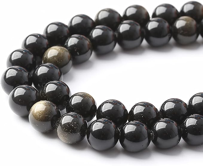 AAA Natural Gold Obsidian Gemstone Beads Energy Healing Power Stones Round Loose Beads for Jewelry Making, DIY Bracelet Necklace 12mm 32pcs