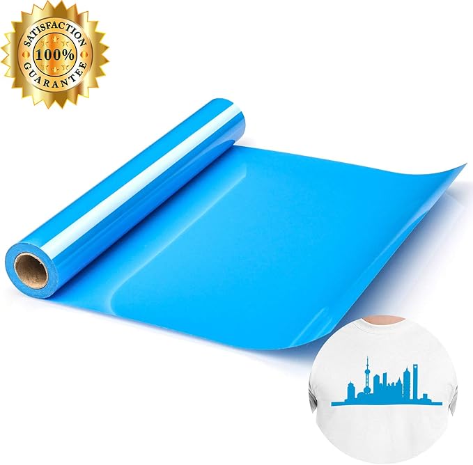 HTV Lake Blue Heat Transfer Vinyl Rolls 12 Inch by 8 feet Roll Iron on DIY for T-Shirt Easy to Cut & Weed for Heat Vinyl Design Glossy (8Ft, Lake Blue)