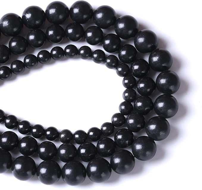 75PCS 10MM Natural Stone Shungite Beads Crystal Loose Beads for Jewelry Making DIY Bracelet