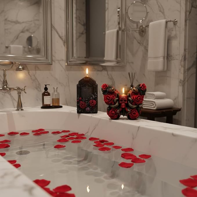 Snake Skull Silicone Mold, Cylinder Candle Mold with Coiling Snake for Halloween Candle Making, Resin, Clay Craft, Aromatherapy Gypsum, Home Decor (Rose & Skull)