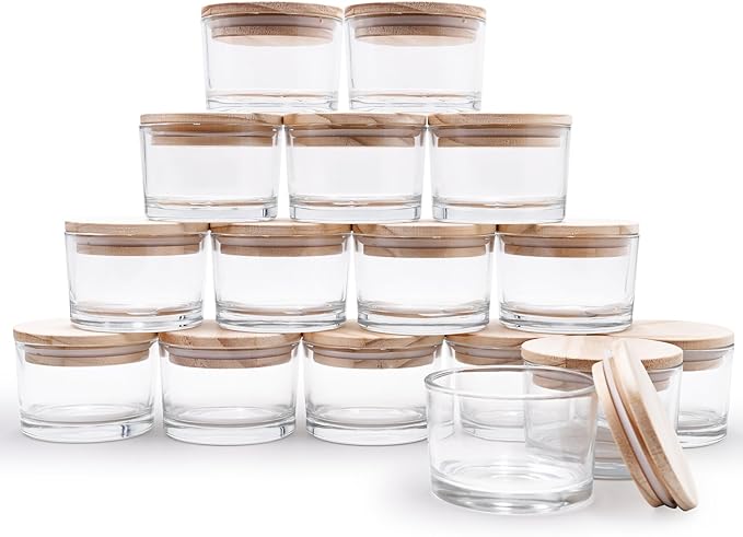 Thick Candle Jars for Making Candles 16 Pcs, 4 OZ Empty Jars with Wood Lids for Candle Making, Sample Container - Dishwasher Safe,Clear
