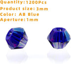 1200PCS 3mm Bicone Crystal Glass Beads for Jewelry Making, Sparkling Mini Beads for Suncatchers, DIY Bracelets & Craft Projects (AB Blue)