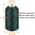 New brothread - Single Huge Spool 5000M Each Polyester Embroidery Machine Thread 40WT for Commercial and Domestic Machines - Dark Green(Janome Color)