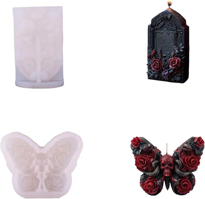 Snake Skull Silicone Mold, Cylinder Candle Mold with Coiling Snake for Halloween Candle Making, Resin, Clay Craft, Aromatherapy Gypsum, Home Decor (Rose & Skull)