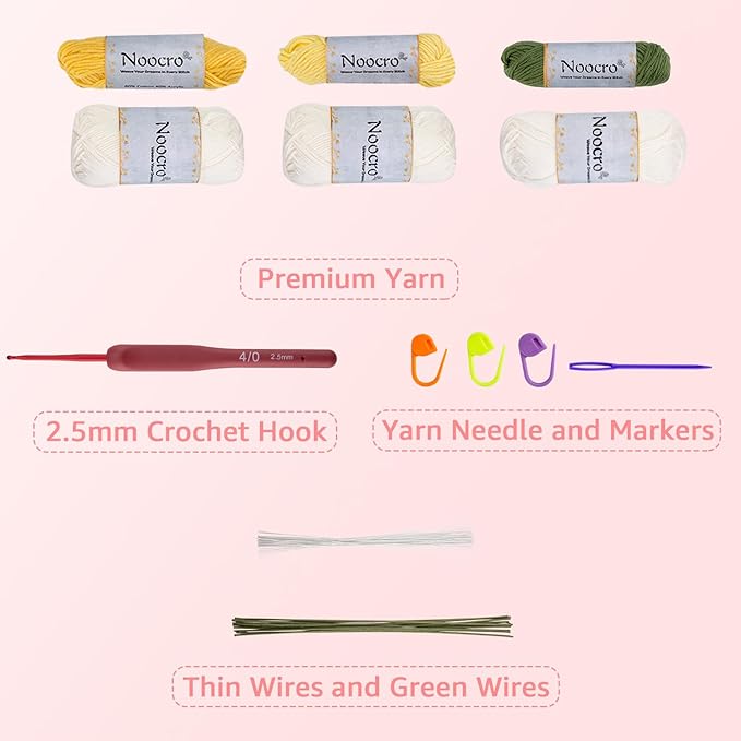 Noocro Crochet Kit Flower Bouquet, Rose, Lily Myosotis, Poppy, Tulip and Orchid with Video Tutorial and Detailed Instructions, Complete Kit Craft Supplies Holiday Gift (Orchid)