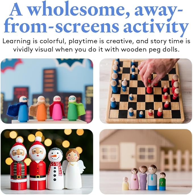 Wood Peg Dolls, 5.5 Inch Large Mom/Angel Shape Wood Peg People, Pack of 5 Wooden Dolls for Play, Strong Birch Wooden People Figures, Peg Dolls Unfinished