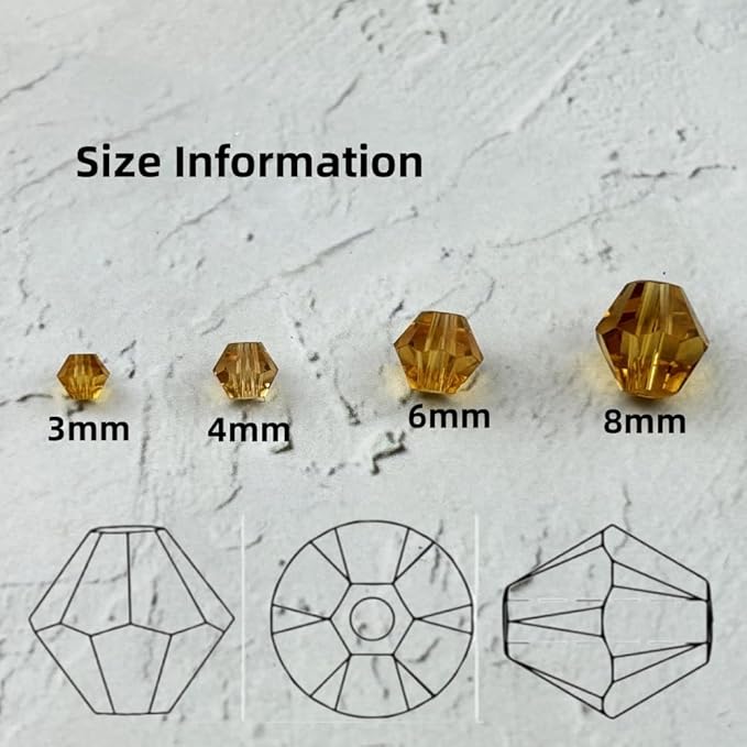 400pcs 4mm Bicone Glass Crystal Beads for Jewelry Making, Faceted Bicone Glass Spacer Beads for Bracelet Earring Necklace DIY Craft(Gold Champagne)