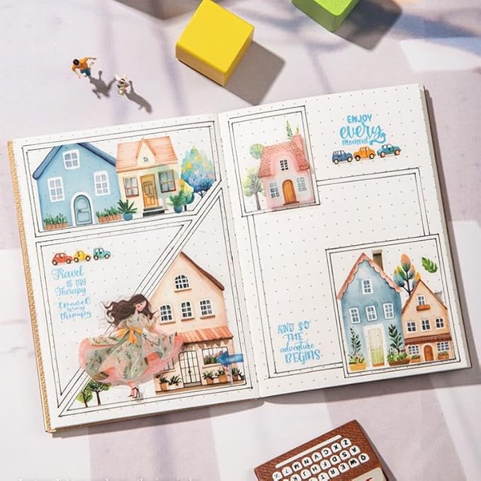 40 Sheets Small Scrapbook Sticker Books for Scrapbooking, Nordic Town Them Watercolor Scenery Stickers for Journaling, Junk Journal Supplies, Bujo, Crafts Arts
