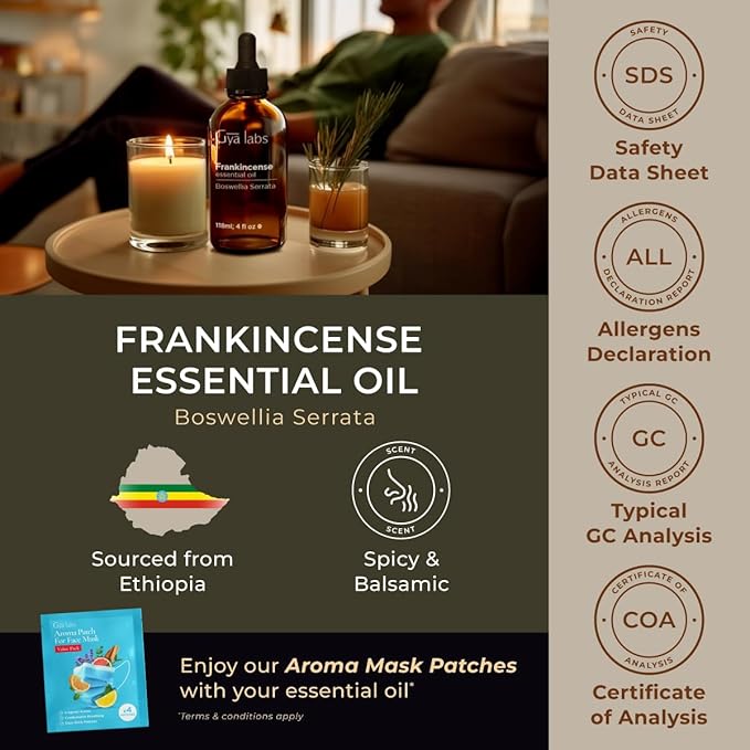Gya Labs Frankincense Essential Oil - 4 Fl Oz - for Hair, Skin, Diffuser, Aromatherapy & DIY Candle Making Scent