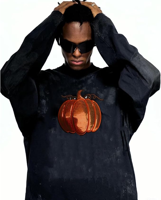 Halloween Pumpkin Iron on Patches Sequin Fabric Embroidery Sew on Stickers Applique for DIY Crafts T Shirt Clothing Jackets Backpacks Jeans Party Decorations Accessories