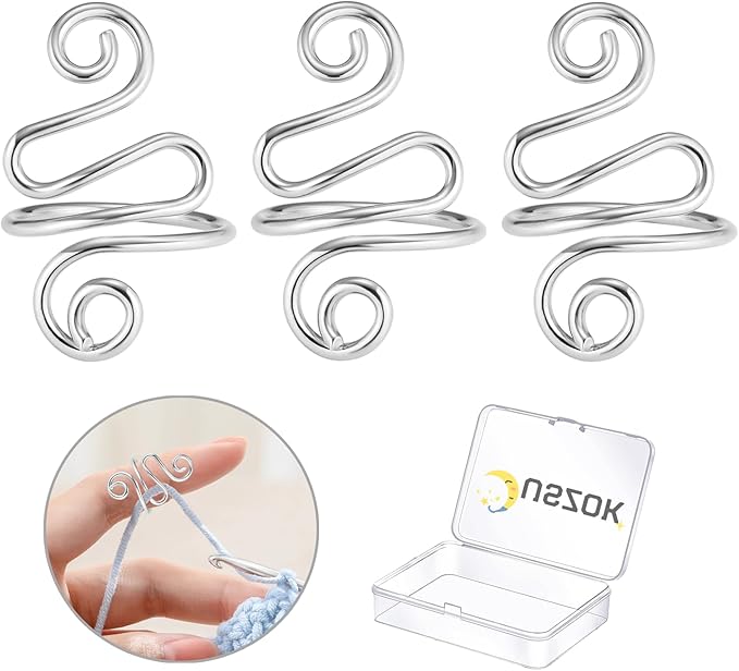 3Pcs Handmade Crochet Tension Ring, Adjustable Companion Knitting Ring with Box Gifts for Crocheters Women (Silver)